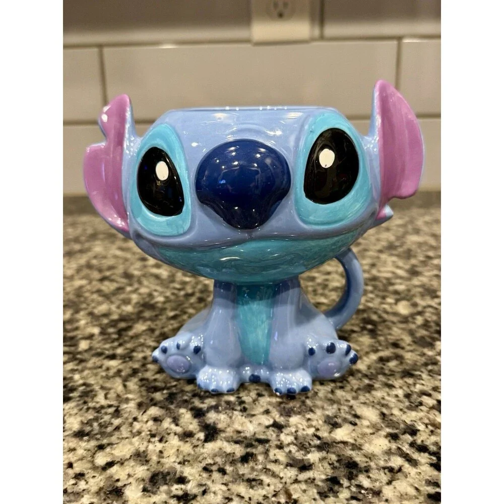 Disney 20oz 3D Blue Stitch Shaped Mug Sitting Figure Silver Buffalo Cup